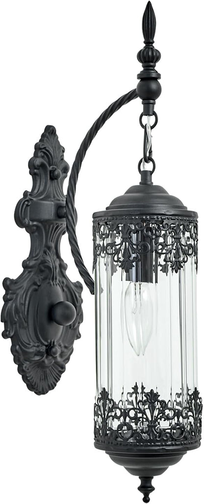 Vintage Wall Sconce with Glass Shade, Rustic Black Farmhouse Wall Light Fixture, Antique Gothic Decorative Metal Wall Lamp for Hallway, Bedroom, Living Room, Entryway, Mirror
