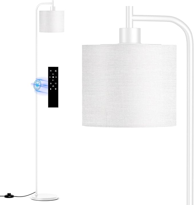SIBRILLE Floor Lamp with Linen Shade, Dimmable Tall Standing Lamp with Remote Control & 3 Color Temperatures, Modern Corner Floor Lamps for Living Room Bedroom Office, 9W LED Bulb Included