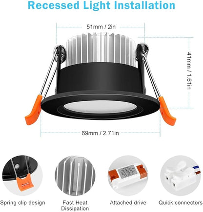 inShareplus 2 Inch Smart LED Recessed Lighting, 5W WiFi RGB Downlight, CCT 2700K-6500K Dimmable Color Changing Ceiling Light with LED Driver, Compatible with Alexa/Google Home, 120V, 10 Pack, Black