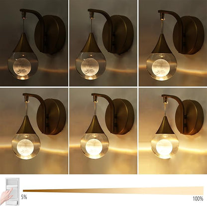 Globe Crystal Wall Light, Moon Wall Sconce Light, Led Wall Lamp for Bedroom Living Room Hallway, 3300k Warm White | Dimmable | Gold