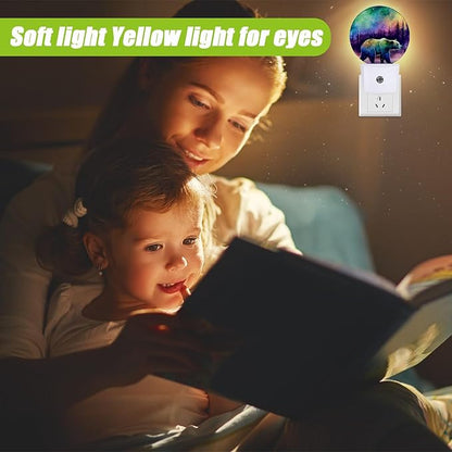 Aurora Forest Night Light,Magical Bear Night Lights Plug into Wall for Kitchens Toilets Bedroom Decorative Half Round Nightlight Led Lamp 0.5W Sleep Friendly