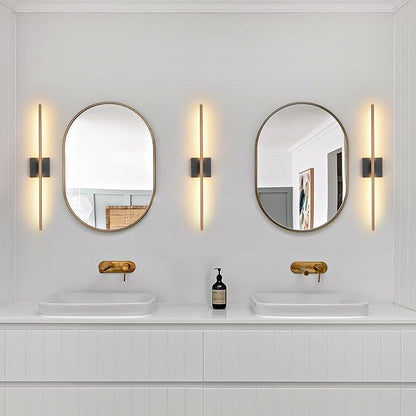 KUZZULL Modern Light Fixture Set of Two 27.8x4.3x3.4in Black and Brass Gold Sconces 1200Lm LED Wall Lights for Bathroom, Living Room, Corridor