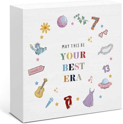 May This Be Your Best Era Wooden Sign, Christmas Birthday Gifts for Woman Mom Sisters Friends, Cute Wood Block Sign for Home Office Desk Decoration 5 x 5 Inches