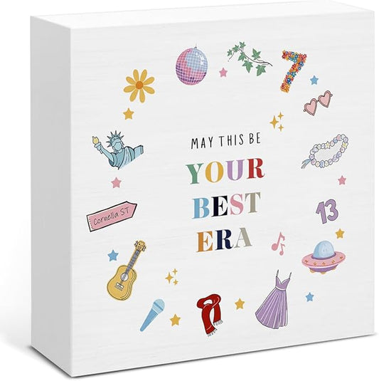 May This Be Your Best Era Wooden Sign, Christmas Birthday Gifts for Woman Mom Sisters Friends, Cute Wood Block Sign for Home Office Desk Decoration 5 x 5 Inches
