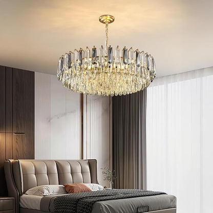 31.5" Gold Crystal Chandeliers Modern3-Tier Luxury Crystal Pendant Light Ceiling Pendant Lighting for Dinning Room Living Room Foyer
