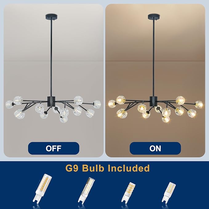 Depuley Sputnik Chandelier for Dining Room: 15-Light Ceiling Light Fixture Height Adjustable - Mid Century Black Chandelier for Bedroom Living Room Kitchen Over Table Foyer (Included G9 Bulbs)