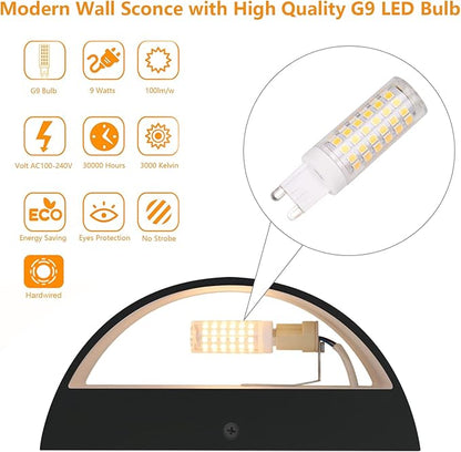 Aipsun Black Modern LED Wall Sconce Indoor Wall Lights 1 Pack Hardwired Up and Down Wall Mount Light for Living Room Bedroom Hallway Corridor Conservatory Warm White 3000K(with G9 Bulbs)