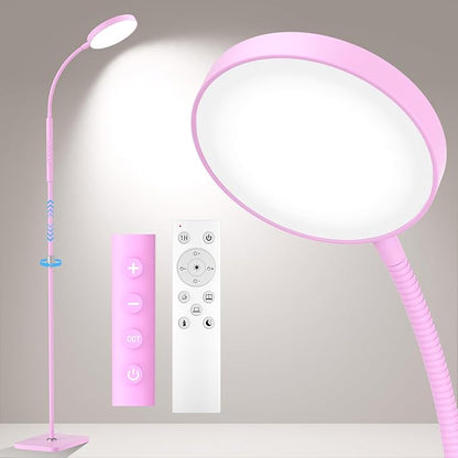 PACOVY Floor Lamp, Adjustable Height Floor Lamps for Living Room Bedroom, 120 LED Super Bright Standing Lamp Remote Control Dimmable Gooseneck Tall Stand Reading Lamp for Office Craft, Pink