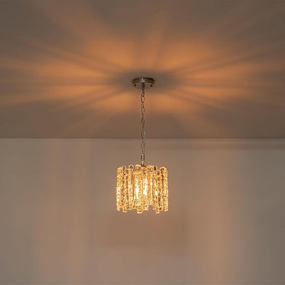 11" Handmade Ice Melt Glass Pendant Lights Kitchen Island Brushed Nickel Crystal Chandelier Modern Hanging Pendant Light Fixtures for Dining Room Foyer Entryway Living Room Bedroom Bar Cafe Restaurant