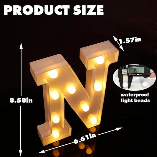Small Led Marquee Letters, Light Up Letters, 8.58 Inch Led Letter Lights, Battery Powered Lighted Sign for Table, Party, Birthday, Christmas Decor (Letter N)