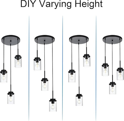 MELUCEE 3-Light Farmhouse Black Pendant Lights Kitchen Island, Modern Light Fixtures Ceiling Hanging with Clear Glass Shade Cluster Pendant Lighting for Dining Room Kitchen Hallway Stair