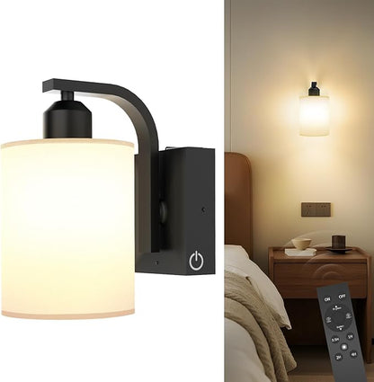 iThird 1 Pack Battery Operated Wall Sconces Lights: 6000mAh Rechargeable Wall Lights with Remote Control, Dimmable LED Wall Lamp Indoor, Black Wireless Scone Lighting for Bedroom Living Room Bathroom