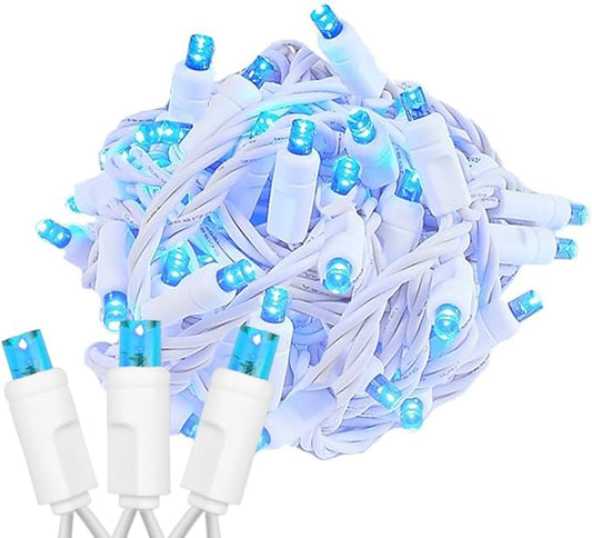 Novelty Lights 25ft Christmas String Lights, 50 Teal LED Bulbs on White Wire, 6" Spacing, Connectable Indoor Outdoor Commercial Grade Lighting for Holidays Patio Weddings