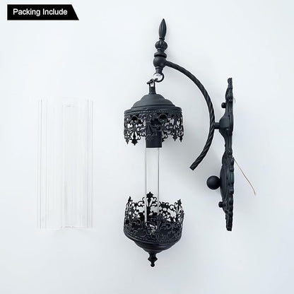 Vintage Wall Sconce with Glass Shade, Rustic Black Farmhouse Wall Light Fixture, Antique Gothic Decorative Metal Wall Lamp for Hallway, Bedroom, Living Room, Entryway, Mirror