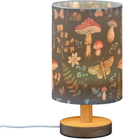Bedside Table Lamp Mushroom Floral Butterfly Nightstand Lamp with Wood Desk Lamps for Bedroom Living Room Nursery Office Home Decor