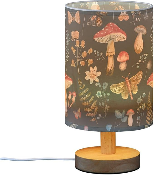 Bedside Table Lamp Mushroom Floral Butterfly Nightstand Lamp with Wood Desk Lamps for Bedroom Living Room Nursery Office Home Decor