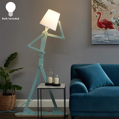 Cool Tall Decorative Floor Lamp Unique Aqua Blue Color Standing Adjustable Corner Reading Wood Lights for Living Room Kids Bedroom Office - LED Bulb Included (Green)