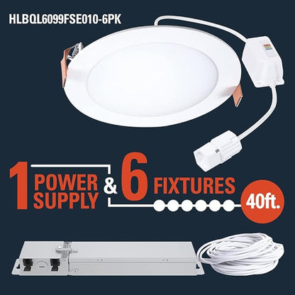 HALO Quicklink 6 Inch Canless Ultra-Thin Recessed Lighting LED Wafer Light for Ceiling and Shower - 6 Pack Starter Kit - 935 Lumens - 5 Selectable Color Temperatures, 0-10V Commercial Dimming