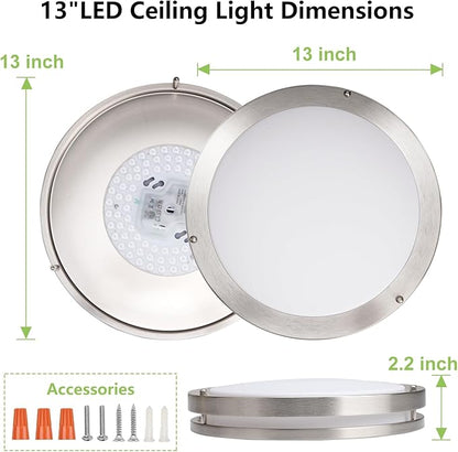 Flush Mount Ceiling Light - 4 Pack 36W 3000K/3500K/4000K/5000K/6000K Dimmable Led Ceiling Light Fixture for Kitchen Hallway Bedroom Bathroom (4, Brushed Nickel, 13)