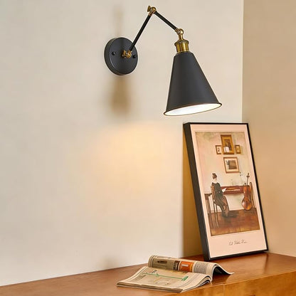 Farmhouse Swing Arm Wall Sconces Lighting 7 inch, Industrial Wall Sconce with Adjustable Arm, Metal Shade, Modern Classic Wall Lamp for Bedside Reading, Living Room, Kitchen