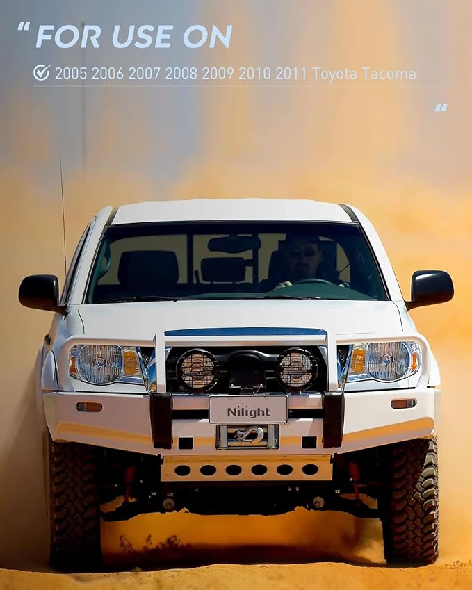 Nilight Headlight Assembly for 2005 2006 2007 2008 2009 2010 2011 Toyota Tacoma Replacement Headlamp Chrome Housing Amber Reflector