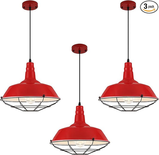 Red Oversize Pendant Light, Modern Large Pendant Lighting 14.1" 3 Packs, Kitchen Pendant Lights, Farmhouse Pendant Light, Pendant Lights Kitchen Island for Kitchen, Living Room, Bedroom