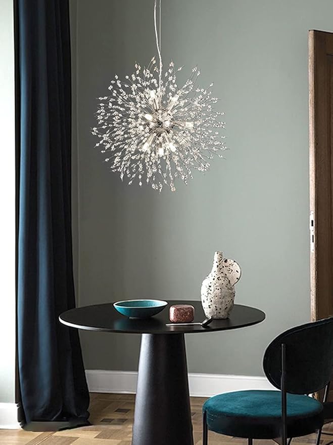 Modern Firework Chrome Crystal Chandeliers, Sputnik Dandelion Chandelier Light Fixture Pendant Lighting for Dining Room, Living Room, Bedroom, Kitchen, Restaurant- 9 Lights