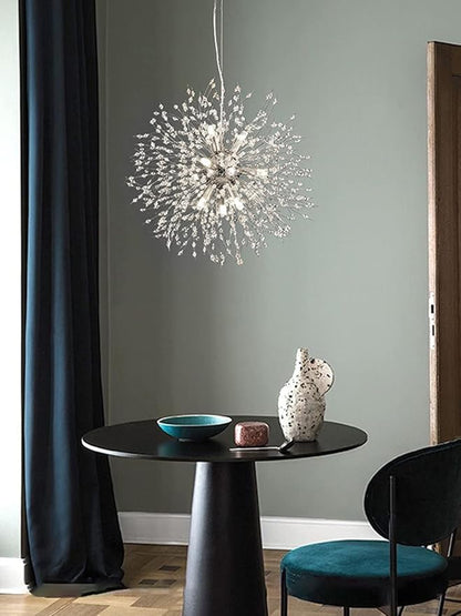 Modern Firework Chrome Crystal Chandeliers, Sputnik Dandelion Chandelier Light Fixture Pendant Lighting for Dining Room, Living Room, Bedroom, Kitchen, Restaurant- 9 Lights