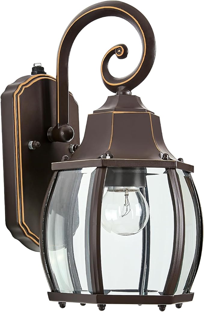 Dusk to Dawn Outdoor Wall Light in Oil Rubbed Bronze with Gold Rim 2-Pack Wall Lamp Outside Sensor Exterior Light Fixtures Wall Mount Porch Light E26 Exterior Wall Sconces for House Garden