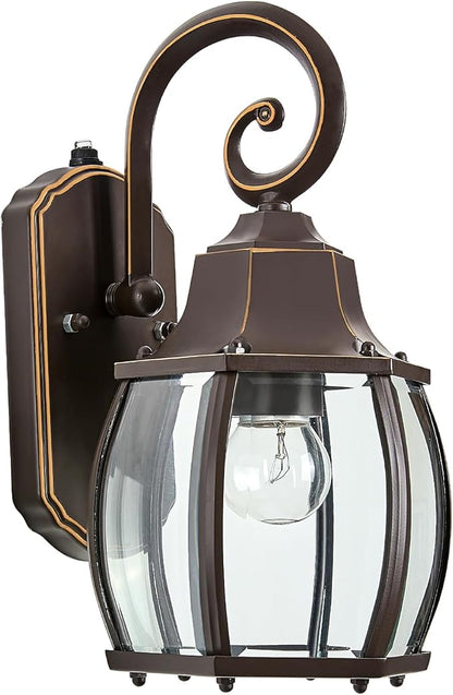 Dusk to Dawn Outdoor Wall Light in Oil Rubbed Bronze with Gold Rim 2-Pack Wall Lamp Outside Sensor Exterior Light Fixtures Wall Mount Porch Light E26 Exterior Wall Sconces for House Garden