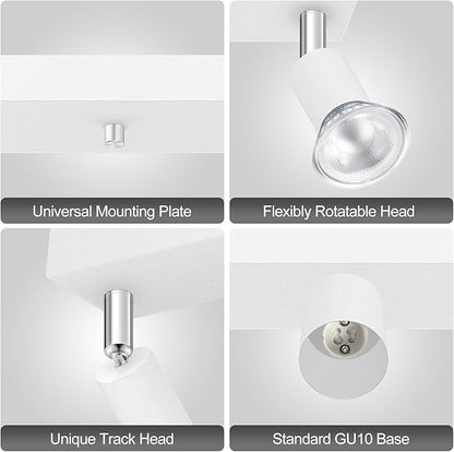 Plug-in Track Lighting, LED Track Lighting Fixtures Ceiling Kit, 16" White Plug in Wall Light with 14.8ft Cord, 3-Light Ceiling Spotlight,Rotatable Kitchen Light Head for Bedroom Hallway(GU10,NO Bulb)