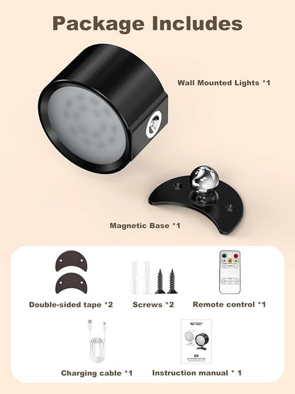Smiling Shark Wireless Wall Light, Rechargeable Wall Light LED 360° Rotate Magnetic 3 Color & 4 Brightness Stepless Dimming Adhesive Rechargeable Wall Sconce for Bedroom Bedside, Black