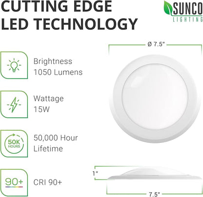 Sunco 12 Pack 5/6” LED Disk Lights Flush Mount Ceiling Light Fixture Recessed 4000K Cool White, 100W Equivalent 15W, 1050LM, Dimmable Low Profile Surface Mount ETL & Energy Star Listed