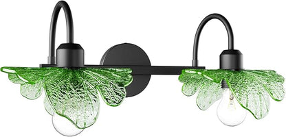 2 Light Vintage Wall Sconces with Glass Shades,Vanity Light,Bathroom Light,Wall Lighting Fixture for Mirror,Home Decor Art Wall Light (Black+Green, 2-Lights)
