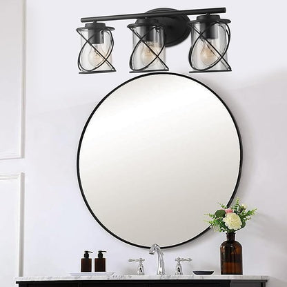 mavcadonf 3-Light UL Certified Bathroom Vanity Light, Matte Black Farmhouse Wall Sconce Over Mirror Lighting Fixture with Clear Glass Shade for Bathroom Kitchen Bedroom Hallway