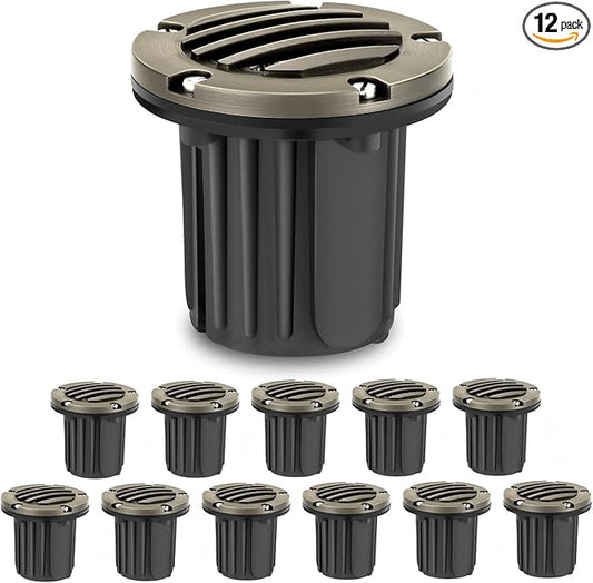 Gardencoin Brass Low Voltage Landscape Well Lights (5" Cover, 5.5" Tall), 12V LED Wired In-Ground Outdoor Up Lighting Fixture Waterproof, Adjustable Beam Direction Base, Without MR16 Bulb (12 Pack)