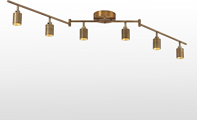 Shura Brushed Brass 6-Light Swivel Track Light with Rotatable Heads & Adjustable Arms, Integrated LED Bulbs, 5 ft. Ceiling Track Lighting Kit, 3000K, 3000 Lumens
