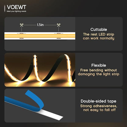 COB LED Strip Lights Warm White 3000K,32.8ft 24V High CRI 95Ra+ Super Bright, Flexible Tape Lights for Bedroom,Mirror,Kitchen Cabinet, Living Room(Power Supply Not Included)