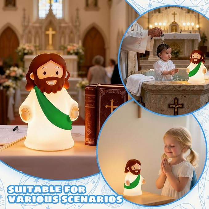 Jesus Night Light Rechargeable Bedside Night Light Dimmable Silicone LED Light Ideal for Religious Gatherings, Gifts for Sunday School, Baptism Presents, Easter Egg Decorations (Green)