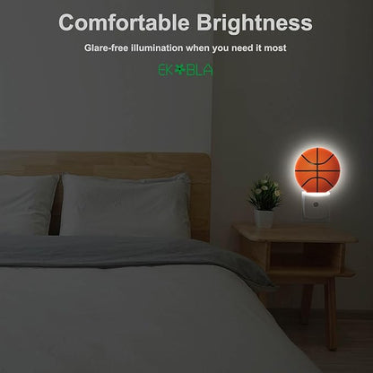 EKOBLA Basketball Night Light for Kids, Black & Orange Sports Design Night Light Plug in with Dusk to Dawn Sensor, Soft Warm Energy Saving Nightlight for Boys Room Men Cave