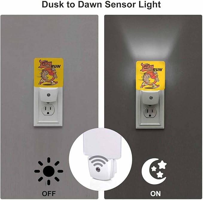 LED Night Light Plug into Wall with Dusk to Dawn Light Sensor White Energy Efficient Funky Turkey Run Nightlight for Bedroom Bathroom Hallway Living Room Kitchen
