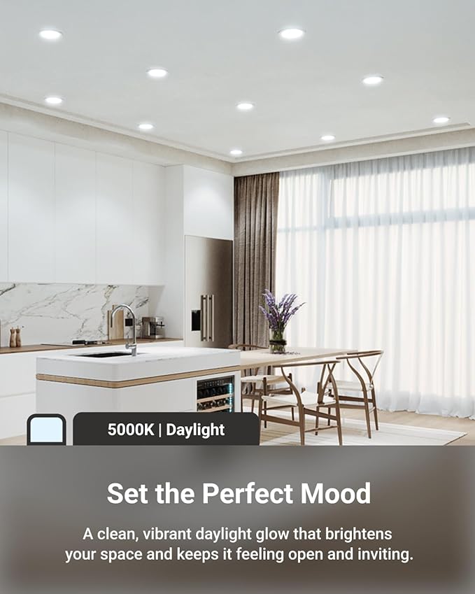 Sunco 4 Pack 6 Inch Ultra Thin LED Recessed Ceiling Lights Slim, 5000K Daylight, Dimmable, 14W=100W, Wafer Thin, Canless with Junction Box - ETL.