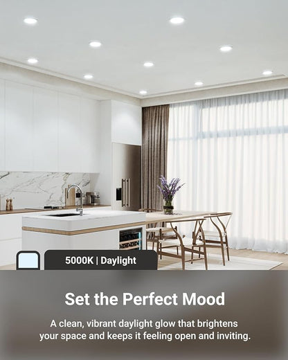 Sunco Lighting - 6 Pack 6 Inch Ultra Thin LED Recessed Ceiling Lights, 5000K Daylight, Dimmable, 14W, Wafer Thin, Canless with Junction Box.
