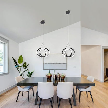 CANEOE Modern Led Pendant Light Fixtures, 5500K Black Pendant Lighting for Kitchen Island, Adjustable Height Hanging Light Fixtures for Dining Room Bedroom Living Room Foyer, 1 Pack