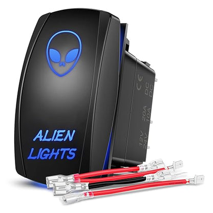 Nilight Alien Lights Rocker Switch Led Light Bar 5 Pin Laser On Off SPST switches 20A/12V 10A/24V Switches Blue with Jumper Wires Set for Cars Trucks Boats ATVs UTVs RVs