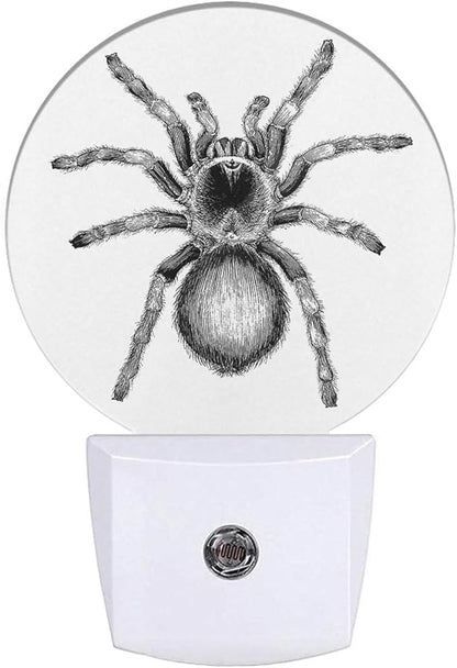 White Black Spider Net Night Light Creepy Scary Spider LED Dusk to Dawn Plug-in Nightlight Auto Sensor for Bedroom Bathroom Hallway Living Room