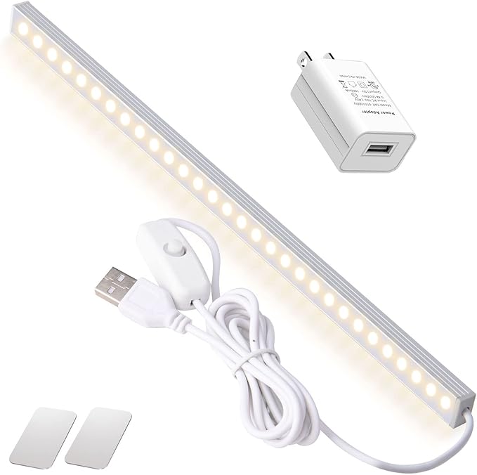 DWEPTU 12 Inch Under Cabinet Light, Closet Light - Magnetic & Stick Mount, Flicker-Free Eye-Care Lighting, USB Powered Bright Lights for Kitchen, Room,Shelf (AC Adapter Included)