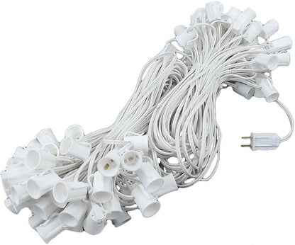 Novelty Lights 200 Foot C9 Outdoor String Light Christmas Stringer - Patio String Lights - Intermediate Base (C9/E17) - 24" Spacing - White Wire