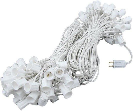 Novelty Lights 200 Foot C9 Outdoor String Light Christmas Stringer - Patio String Lights - Intermediate Base (C9/E17) - 24" Spacing - White Wire