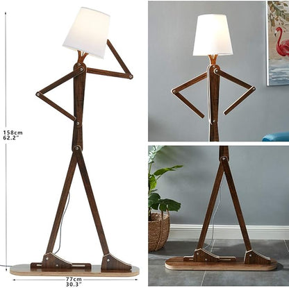 Cool Decorative Tall Floor Lamp Wood Swing Arm Standing Corner Reading Lights for Kids Bedroom Living Room Farmhouse - LED Bulb Included (Teak)